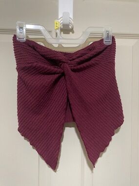 Knot Front Ribbed Tube Top in Deep Wine